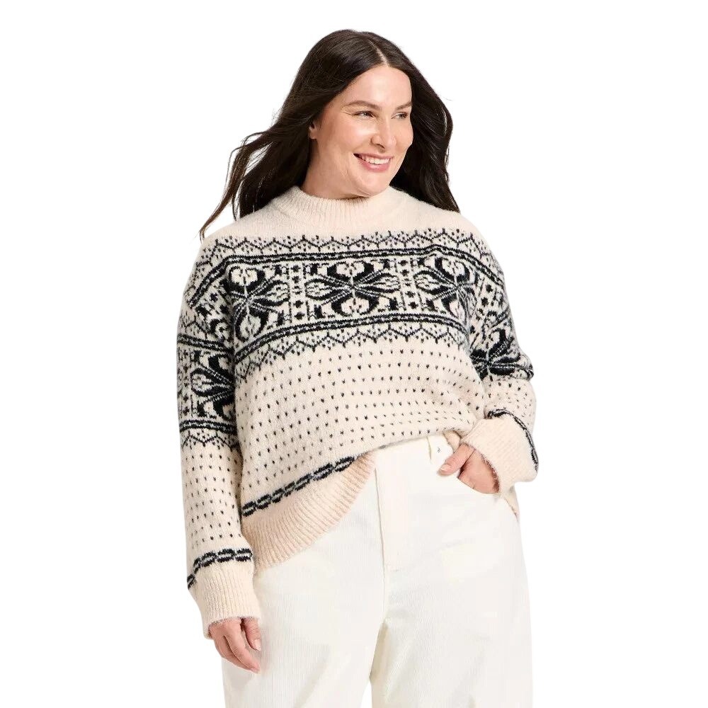 Universal Thread Women's Cream Fair Isle Knit Pullover Sweater Size XXL